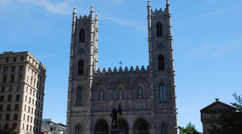 Exterior facade of Notre-Dame Basilica in Old Montreal, photographed in 2011