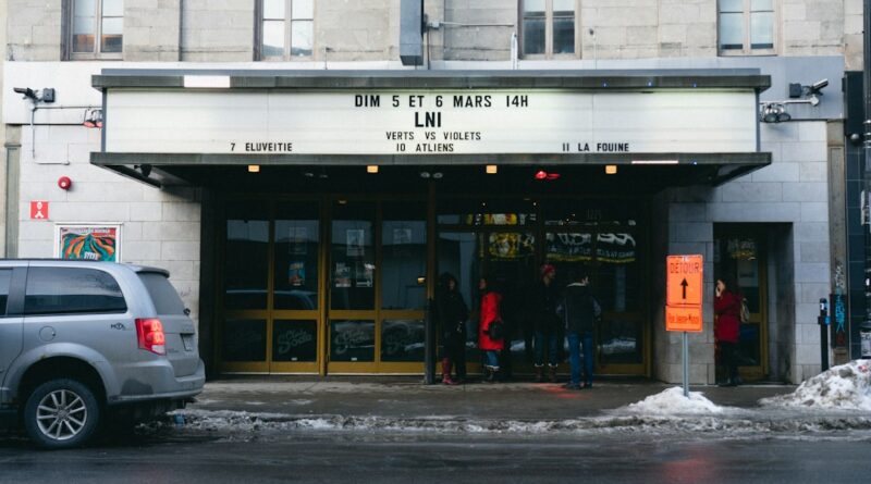People outside a theatre in Montreal
